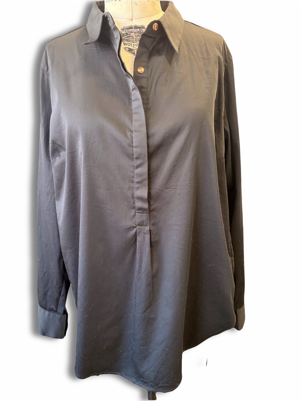 Universal Standard Oversized Black Long-Sleeve Collared Shirt Tunic Top